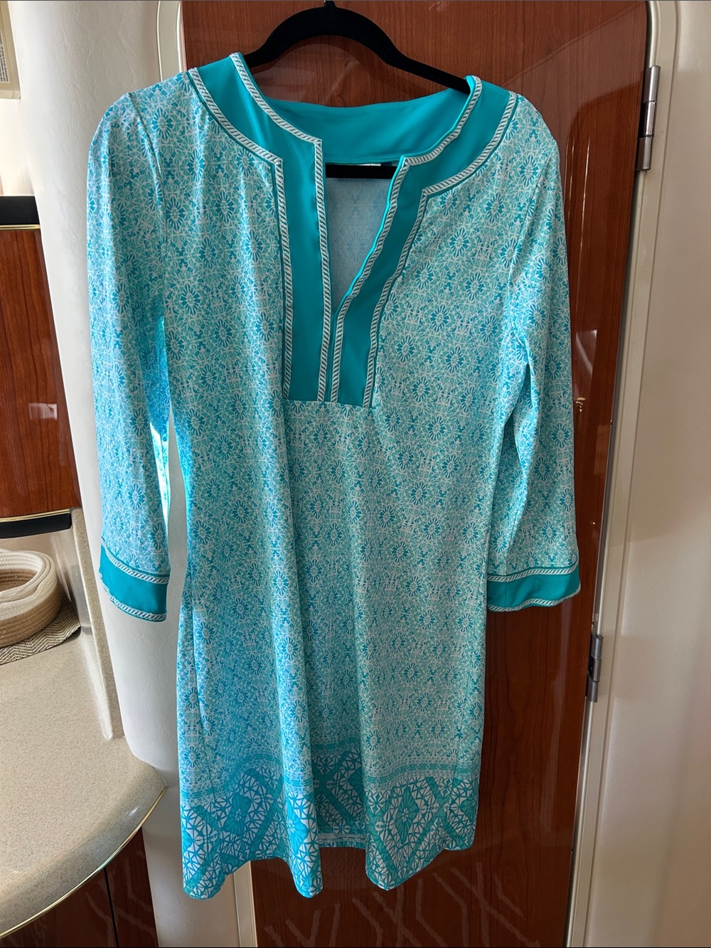 Cabana Life Aqua & Turquoise Three-Quarter Sleeve Tunic Dress